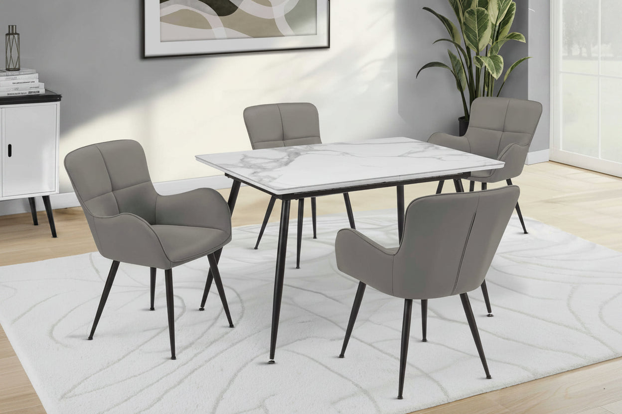Table à manger extensible Aspen – Pierre frittée blanche avec pieds noirs inclinés