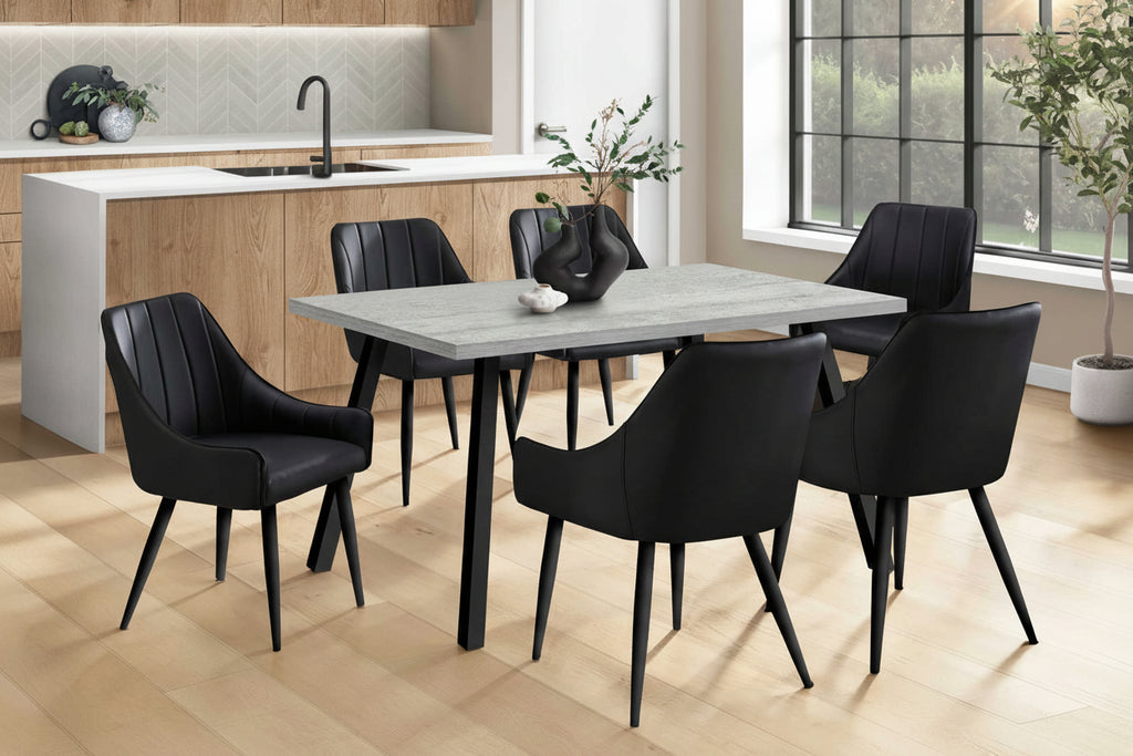 Grey dining table with a sleek metal frame, modern design, perfect for contemporary dining rooms by Meuble Divino.