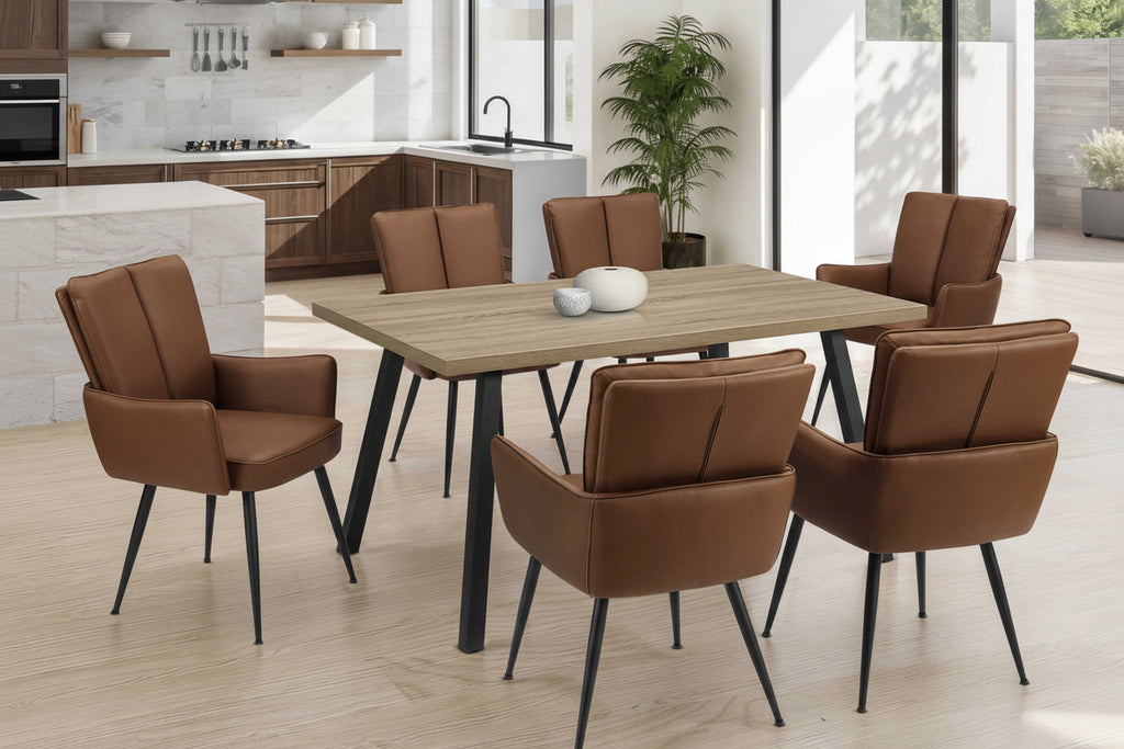 Table à manger taupe aspect bois de 60" avec pieds en métal noir