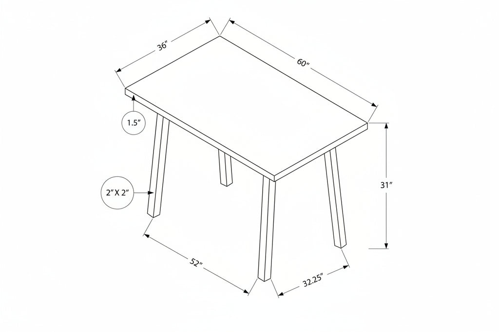 Table à manger taupe aspect bois de 60" avec pieds en métal noir