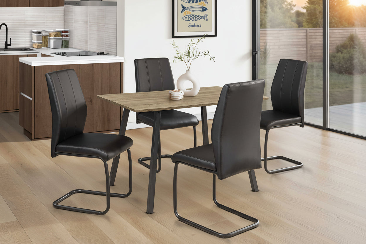 Modern 48-inch dining table by Meuble Divino featuring taupe tabletop and black metal legs, suitable for contemporary dining rooms.