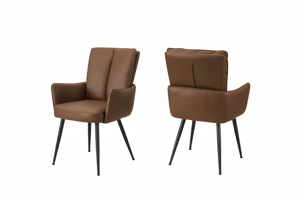 Chaises de salle à manger en similicuir marron clair avec pieds en métal noir