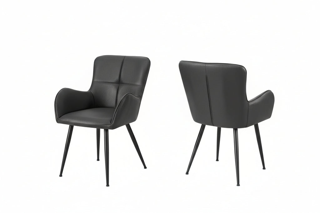 Set of 2 leather-look dining chairs with metal legs by Meuble Divino, featuring cushioned seats and modern design.