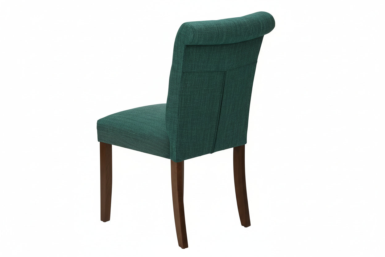 Dining set with four blue or grey fabric chairs from Meuble Divino, showcasing a stylish and modern dining room arrangement.