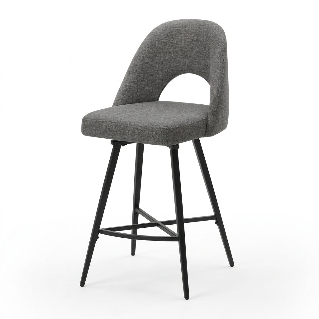 Pair of Meuble Divino Arlo swivel barstools with wooden seats and metal bases, set of two, suitable for kitchen or bar area.