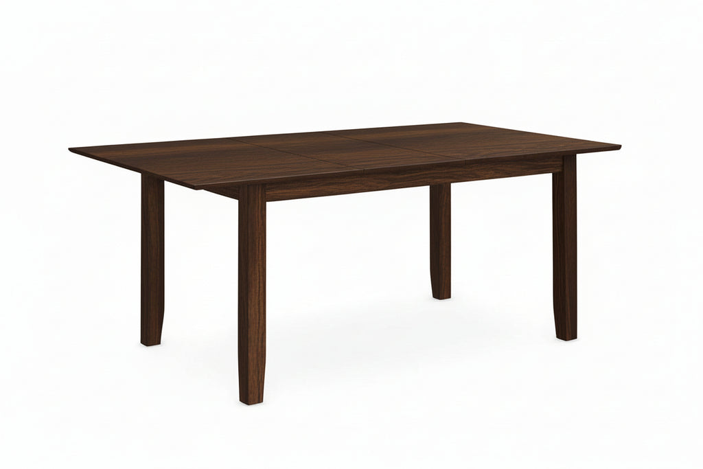 Extendable dining table with leaf, Meuble Divino wooden table set for versatile family meals and gatherings.