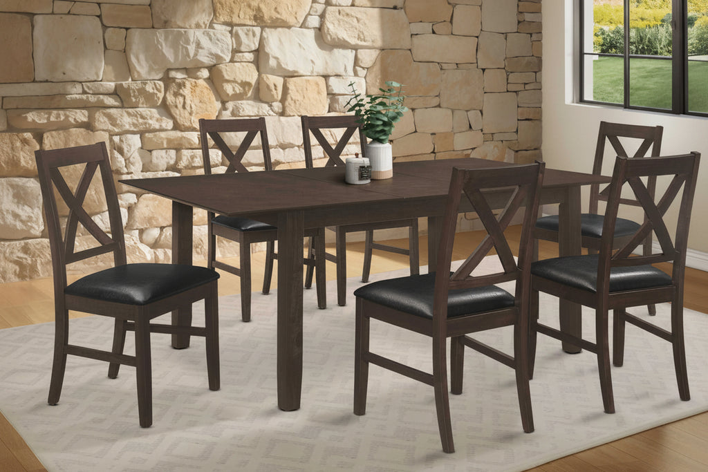 Ensemble de salle à manger extensible Espresso avec chaises à dossier croisé (options 5 et 7 pièces)