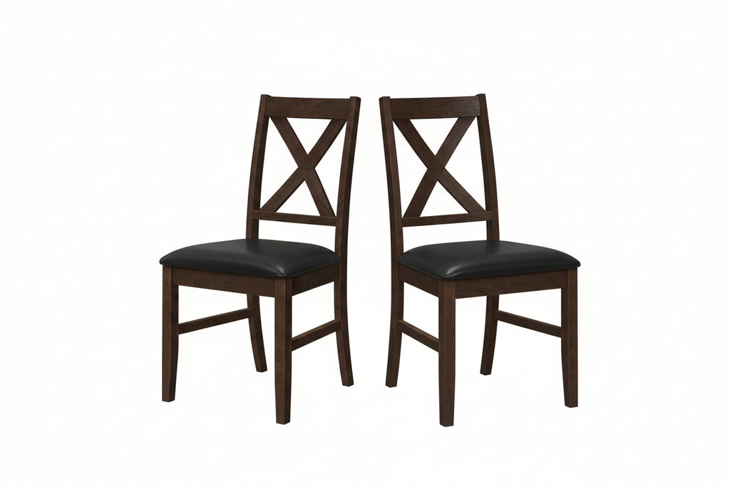 Set of 2 Meuble Divino cross-back dining chairs with solid wood frames and upholstered seats, shown from a front angle.