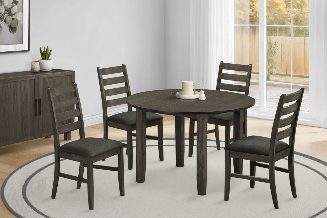 Ensemble de salle à manger rond 5 pièces gris antique avec chaises en tissu
