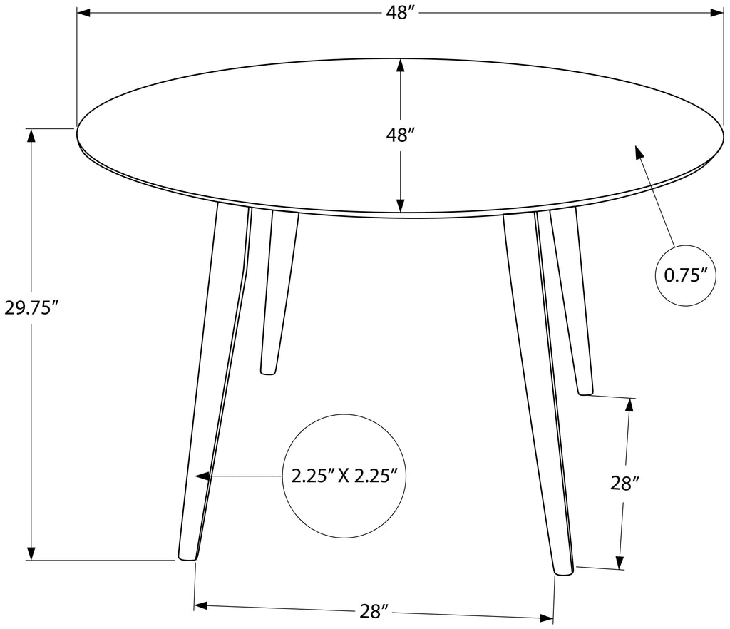 48-inch round dining table by Meuble Divino, showcasing smooth wooden surface and sturdy legs for a modern dining room setting.