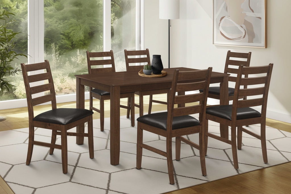 Ensemble de salle à manger 7 pièces brun – Table de 60 po avec chaises à dossier à lattes