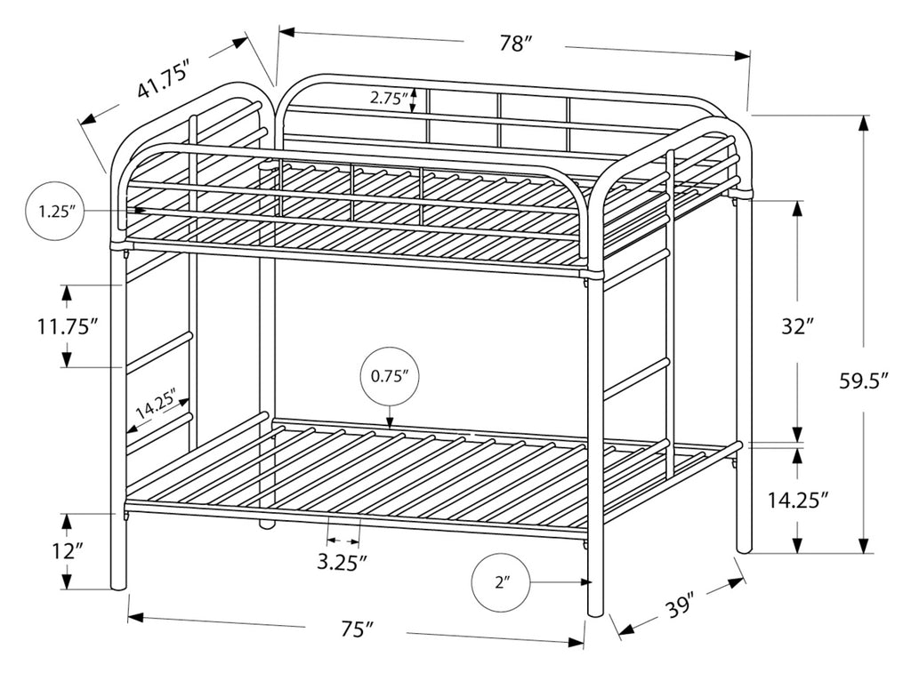 Twin over twin metal bunk bed by Meuble Divino with sturdy frame and safety rails, ideal for children's bedrooms.