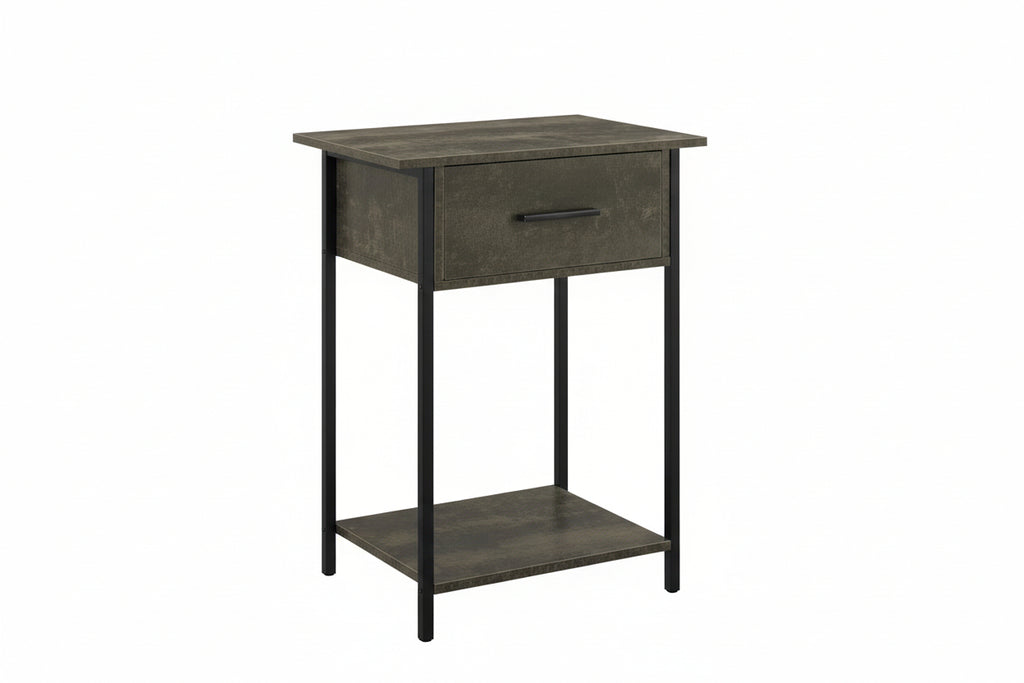 Meuble Divino compact accent table with drawer and shelf, ideal as a bedroom nightstand or accessories piece.