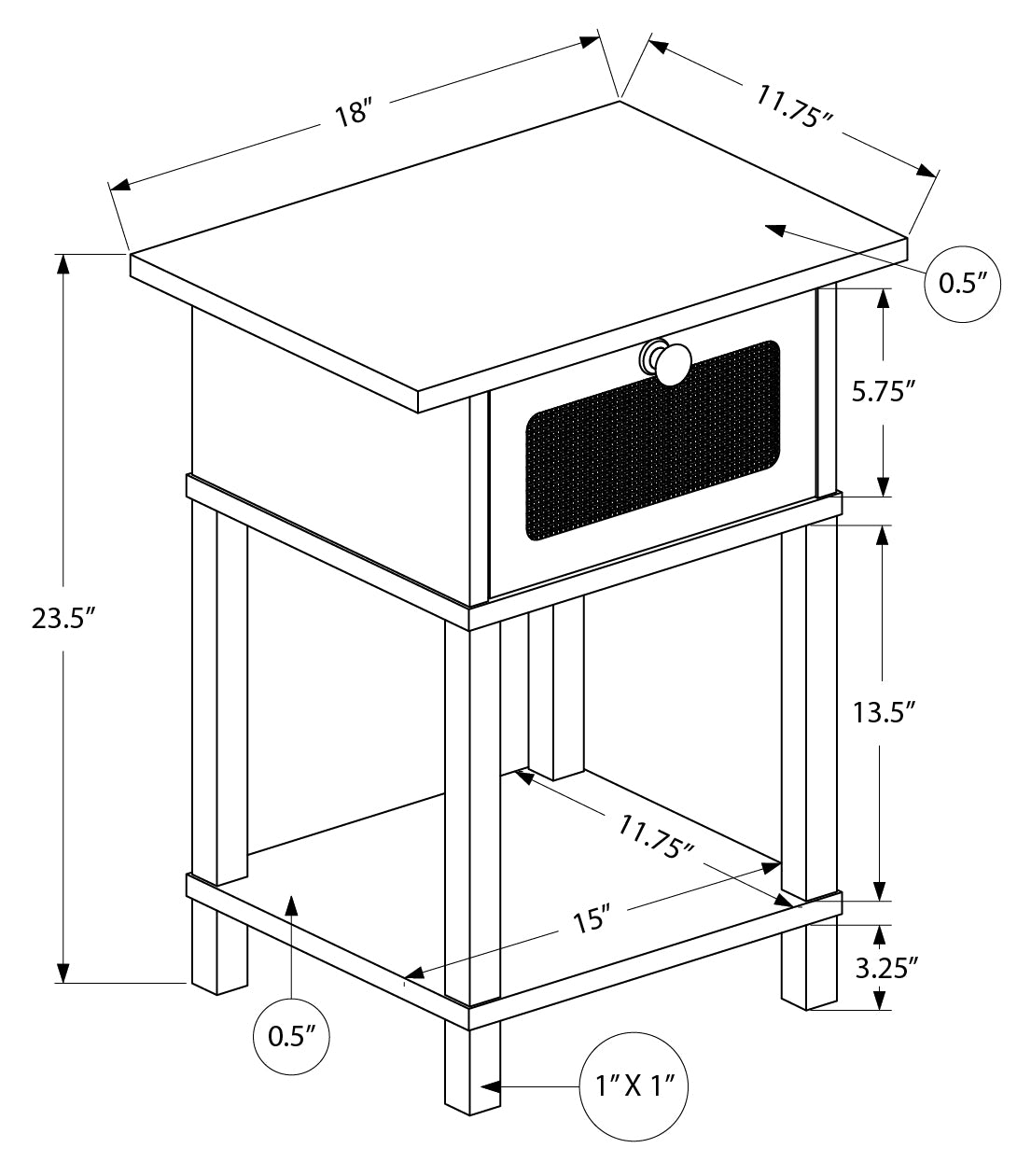 24-inch natural rattan nightstand with drop-down storage and shelf by Meuble Divino, showcasing its woven rattan design and functional features.