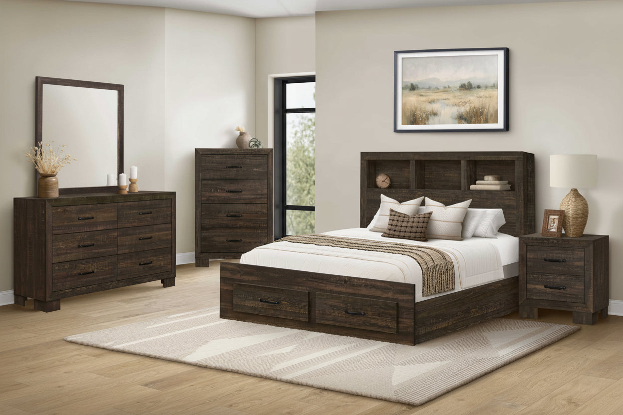 Ensemble de chambre à coucher rustique en chêne pour lit queen