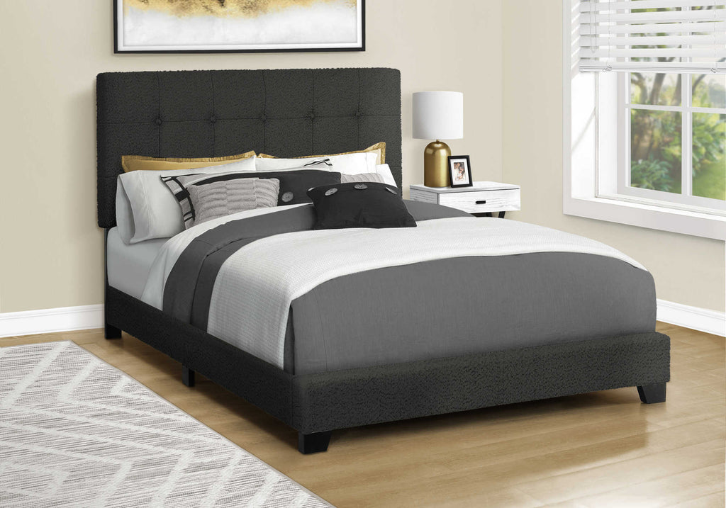 Meuble Divino boucle upholstered bed frame with button-tufted headboard, showcasing a modern, cozy bedroom design.