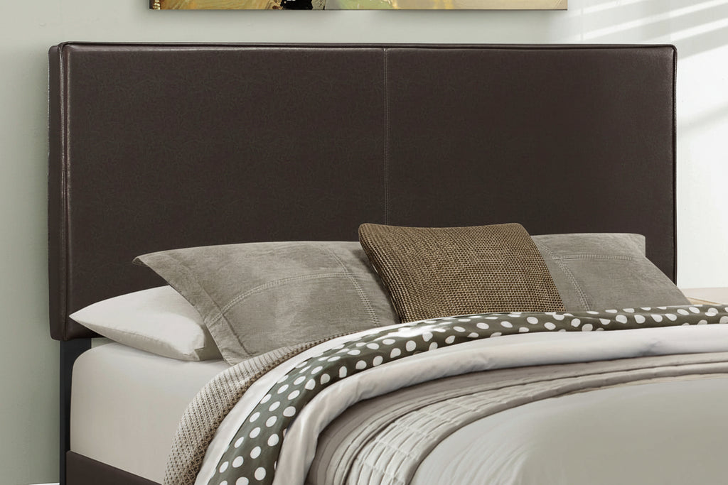Dark brown leather-look upholstered bed frame with a low-profile design from Meuble Divino, showcasing a modern and sleek bedroom centerpiece.