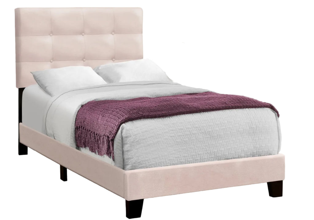 Pink velvet single bed from Meuble Divino with a modern upholstered frame and plush fabric for a cozy bedroom look.