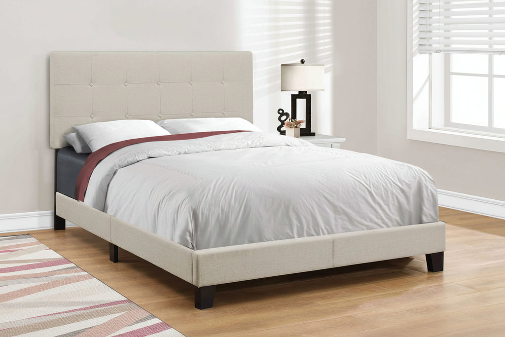 Full size upholstered bed frame with tufted headboard by Meuble Divino, featuring plush fabric and modern design.