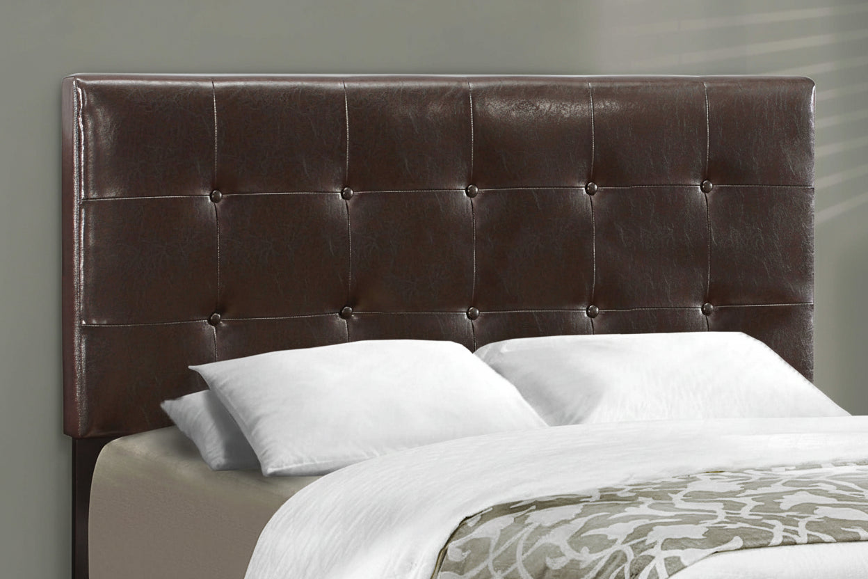 Dark brown leather-look full size platform bed with tufted headboard from Meuble Divino's New Arrivals collection.