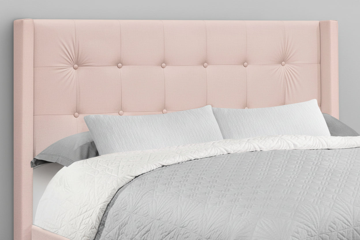 Queen upholstered bed with tufted headboard and chrome legs, modern design from Meuble Divino's new arrivals collection.