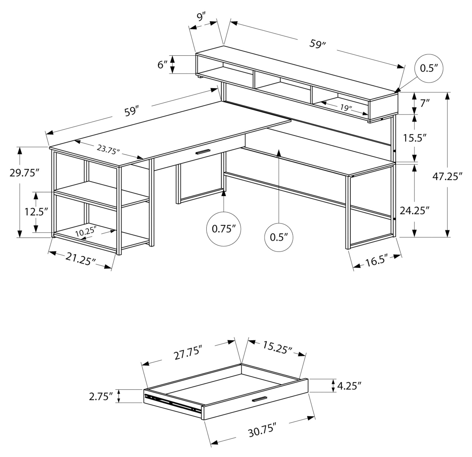 L-Shaped Corner Computer Desk with Storage Hutch – White & Grey