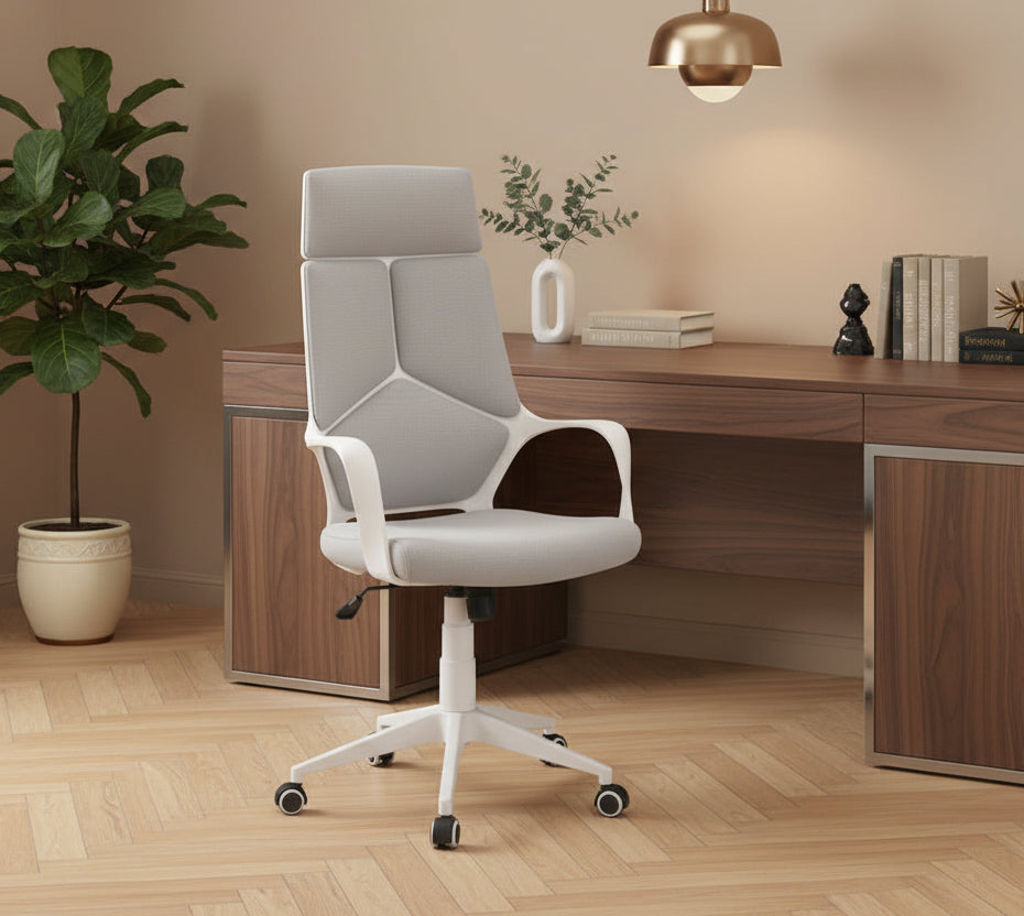 Modern Grey Fabric High-Back Executive Office Chair