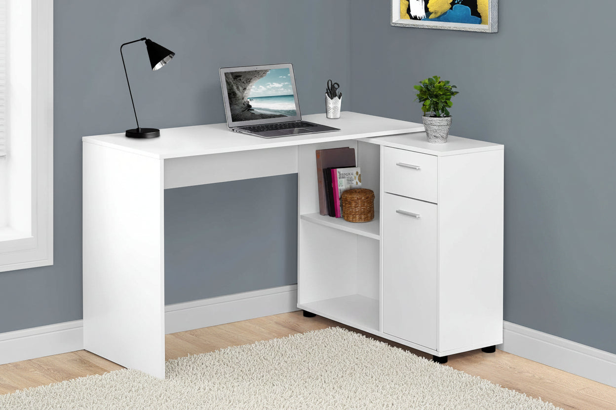 46" L-Shaped Computer Desk with Storage – White