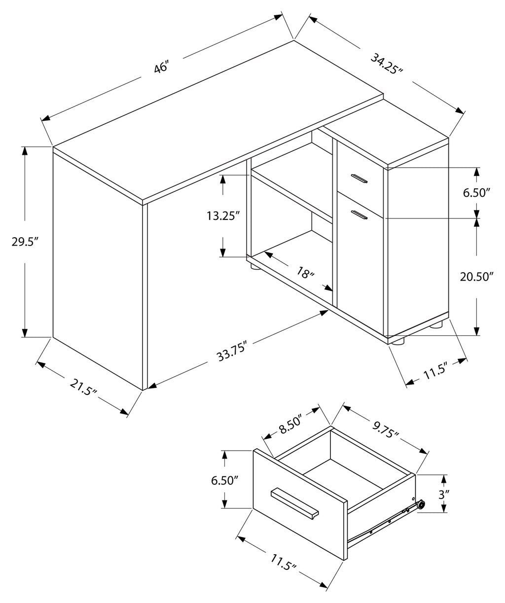 46" L-Shaped Computer Desk with Storage – White