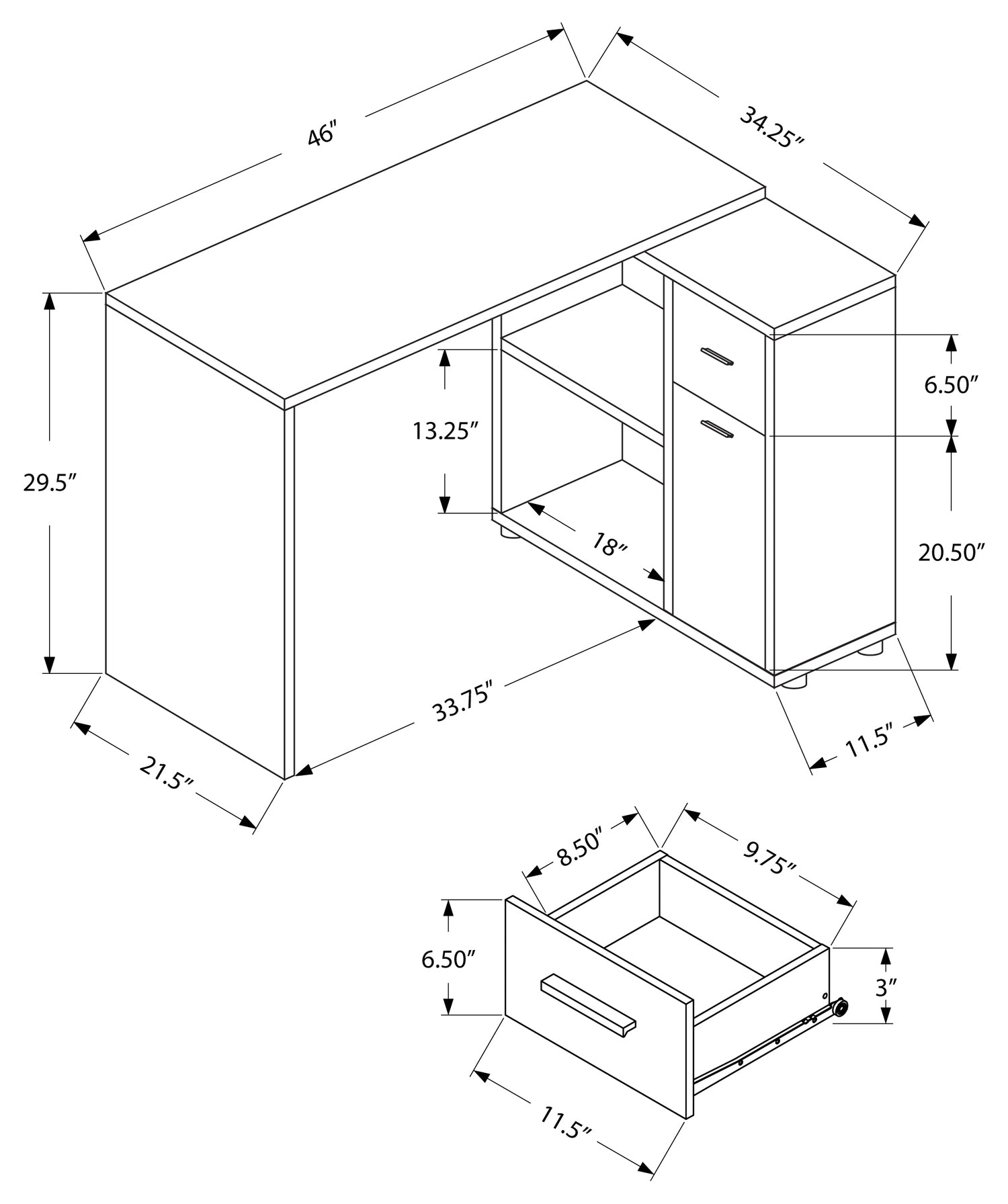 46" L-Shaped Computer Desk with Storage – White