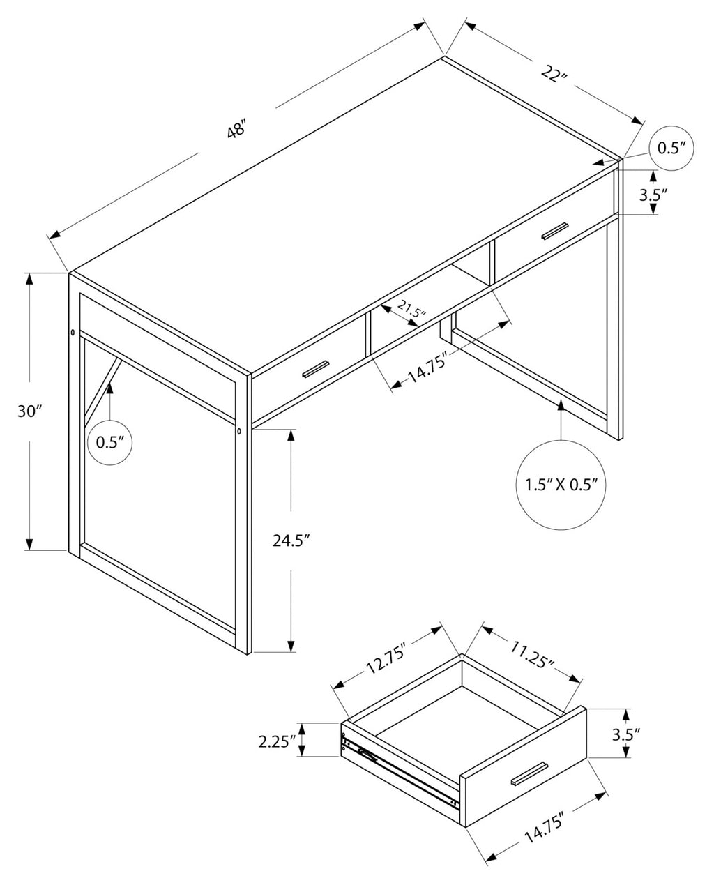 Modern White Computer Desk with Drawers and Open Shelf
