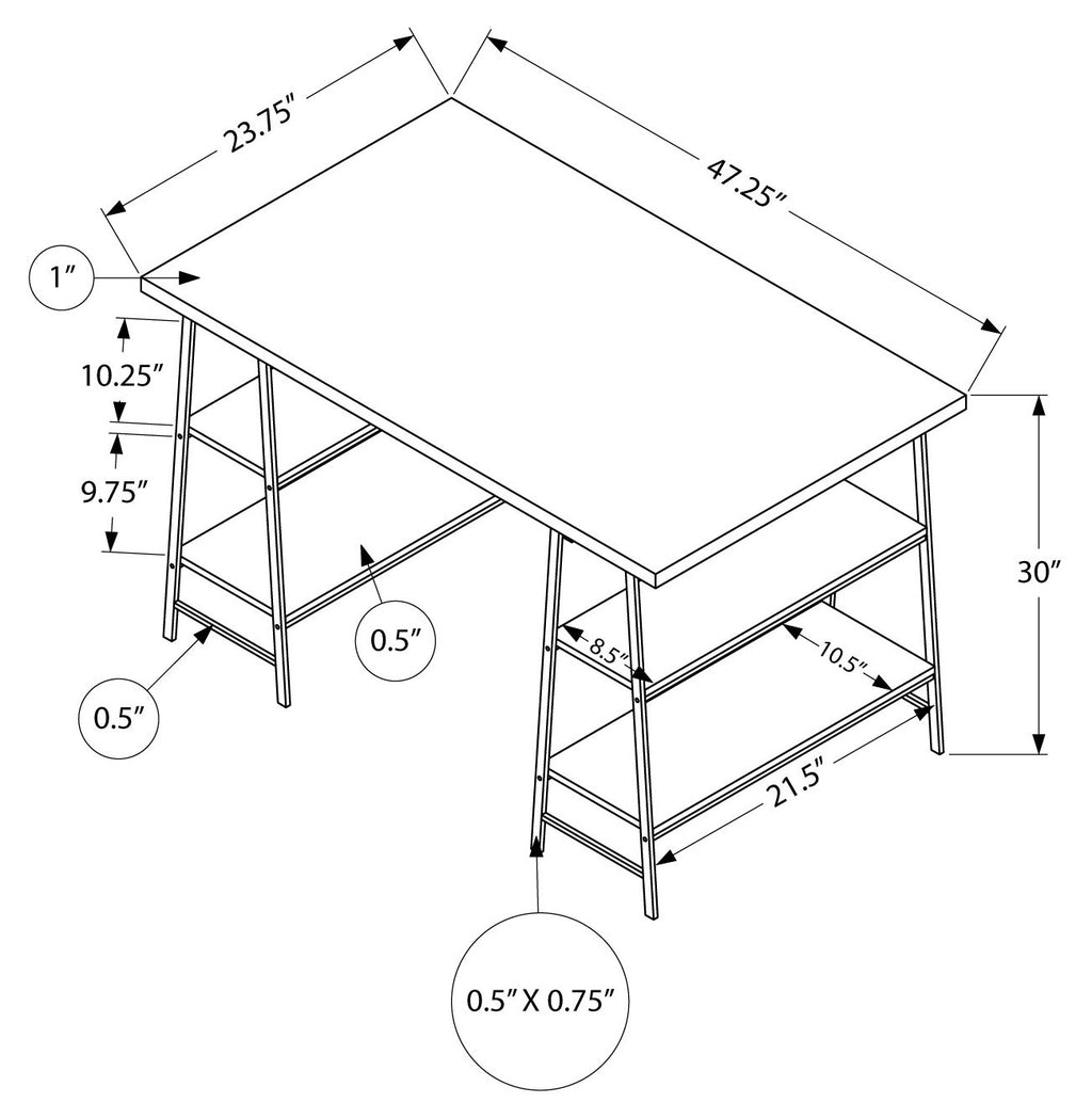 Industrial Brown Computer Desk with 4 Open Shelves