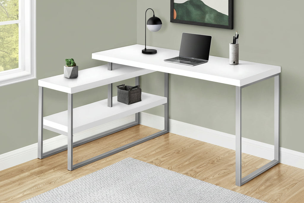 Modern L-Shaped Computer Desk with Reversible Storage Shelves-60 Inches