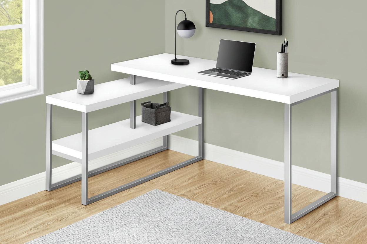 Modern L-Shaped Computer Desk with Reversible Storage Shelves-60 Inches