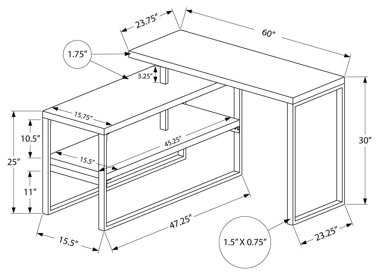 Modern L-Shaped Computer Desk with Reversible Storage Shelves-60 Inches
