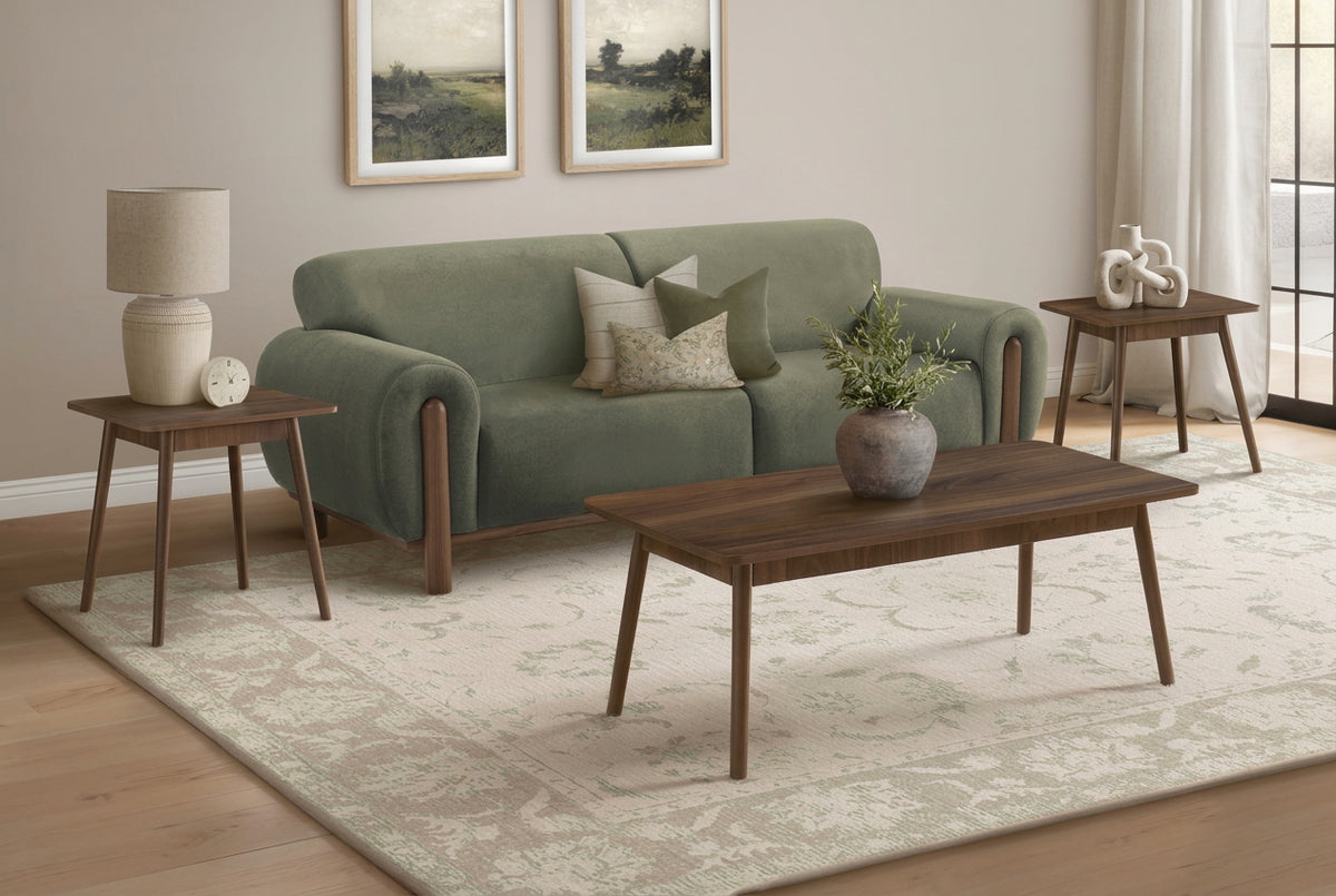 Three mid-century modern coffee tables from Meuble Divino, featuring sleek wooden surfaces and minimalist design.