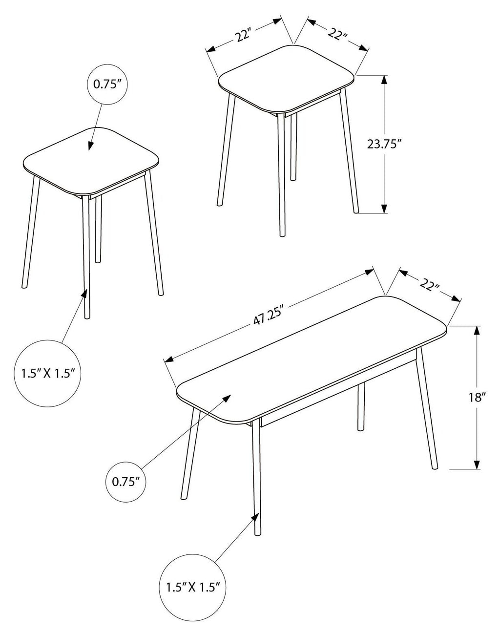 Set of three mid-century modern coffee tables in wood and metal, designed by Meuble Divino, with sleek, minimalist accessories.