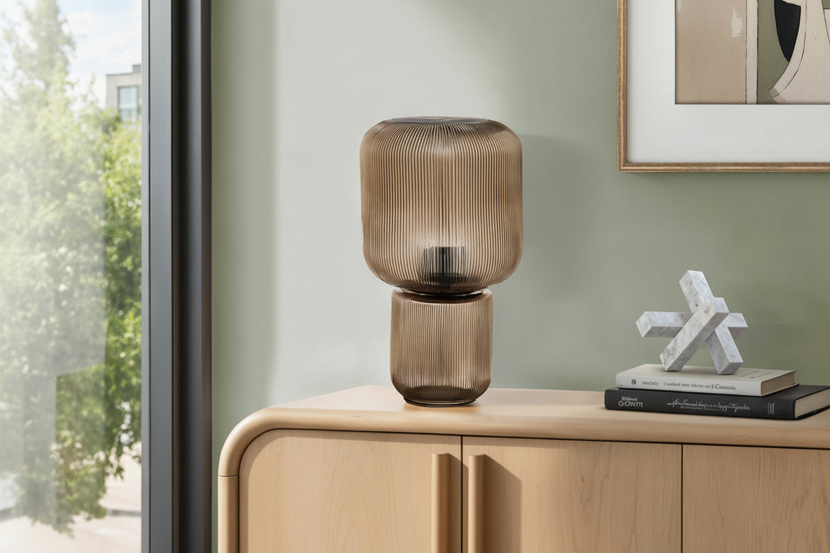 Tinted Ribbed Glass Table Lamp – 15.5"