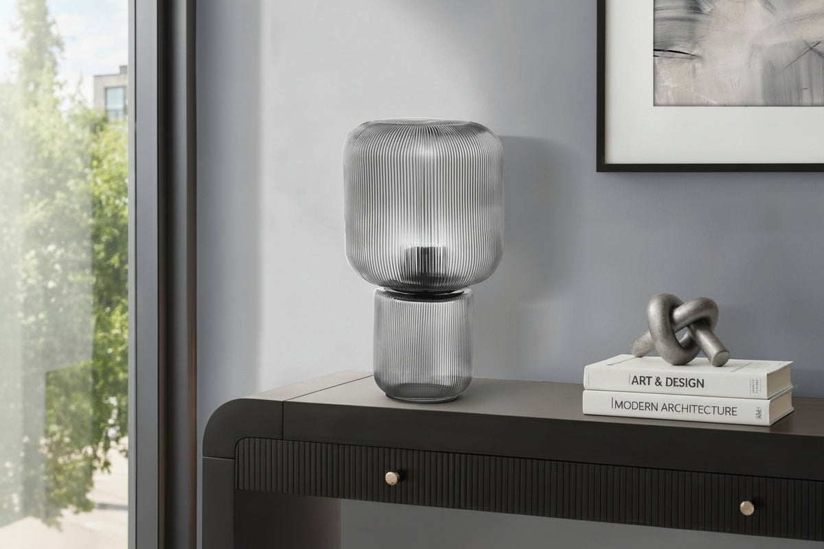 Tinted Ribbed Glass Table Lamp – 15.5"