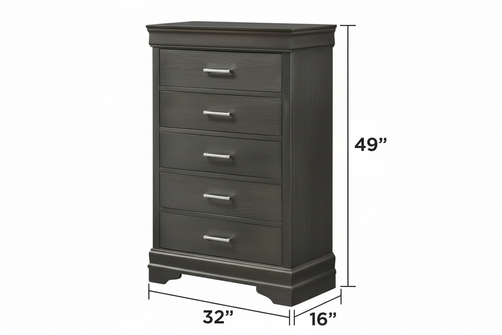 Gunmetal grey Queen bedroom set by MTL meubles et Matelas featuring a bed frame, dresser, and matching bedroom furniture.