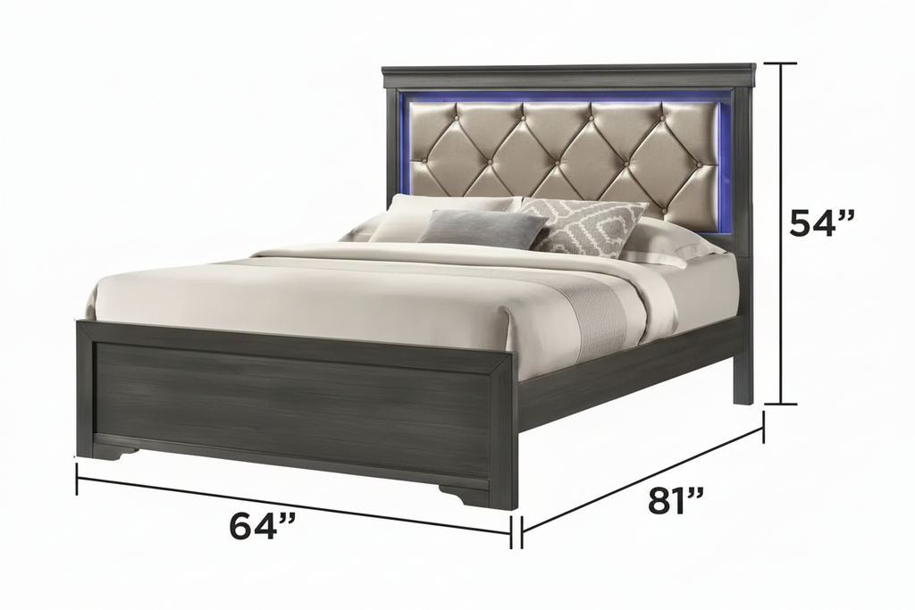 Gunmetal grey queen bedroom set by MTL meubles et Matelas, includes six luxurious bedroom pieces with modern design.
