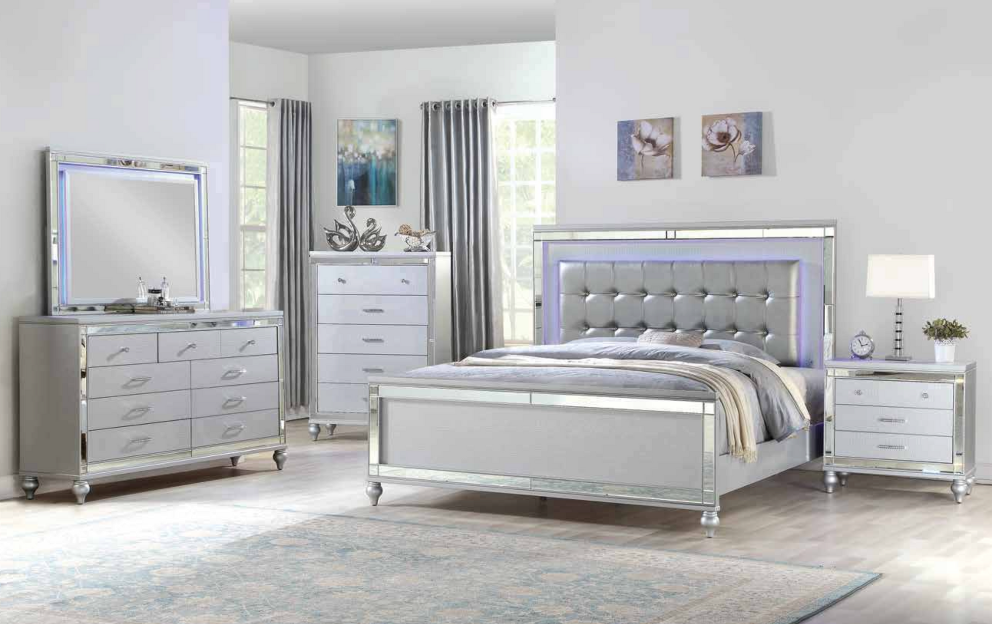 Elegant Bedroom Set King – Silver