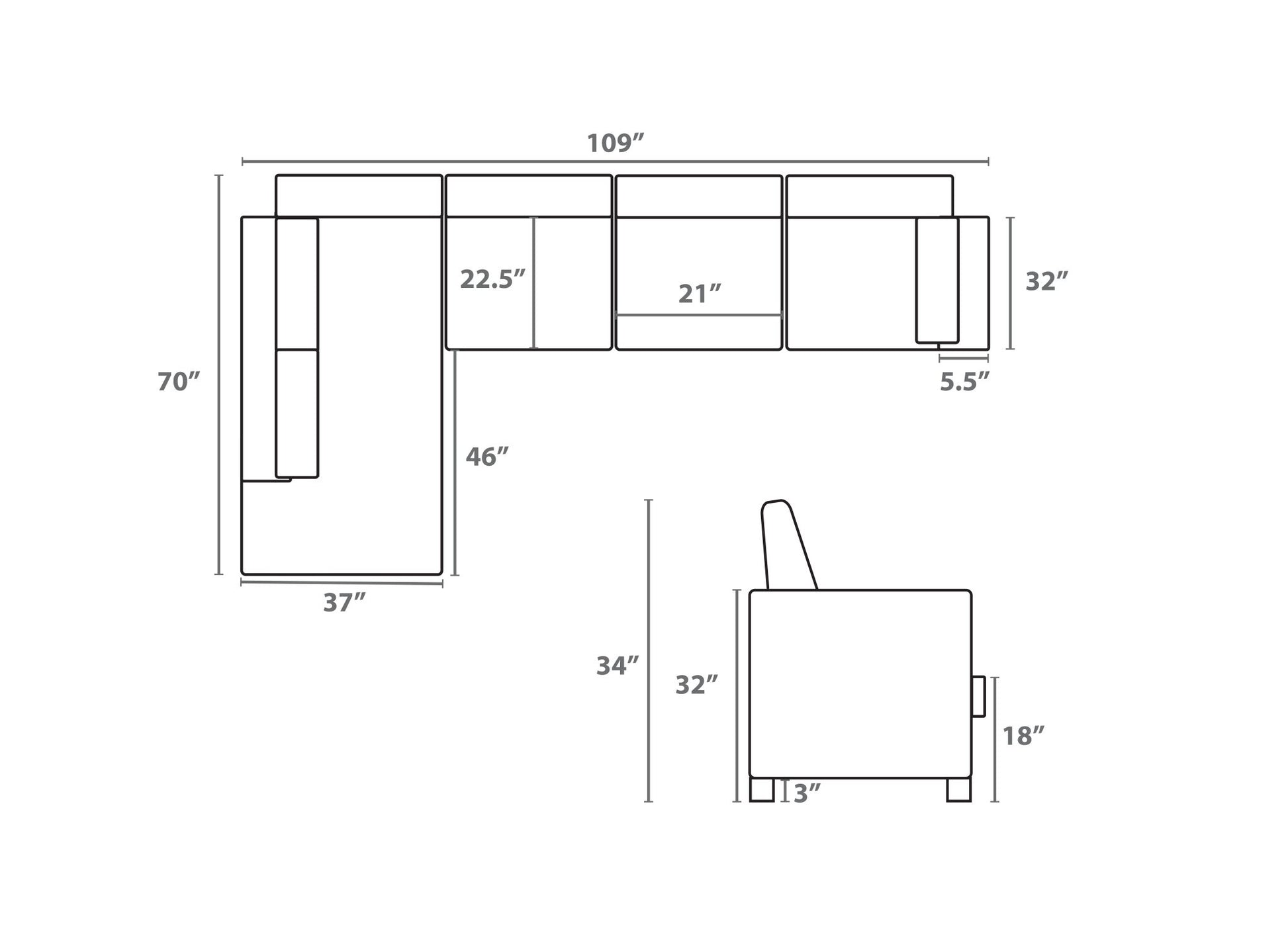 Reversible Sofa Sectional - Charcoal