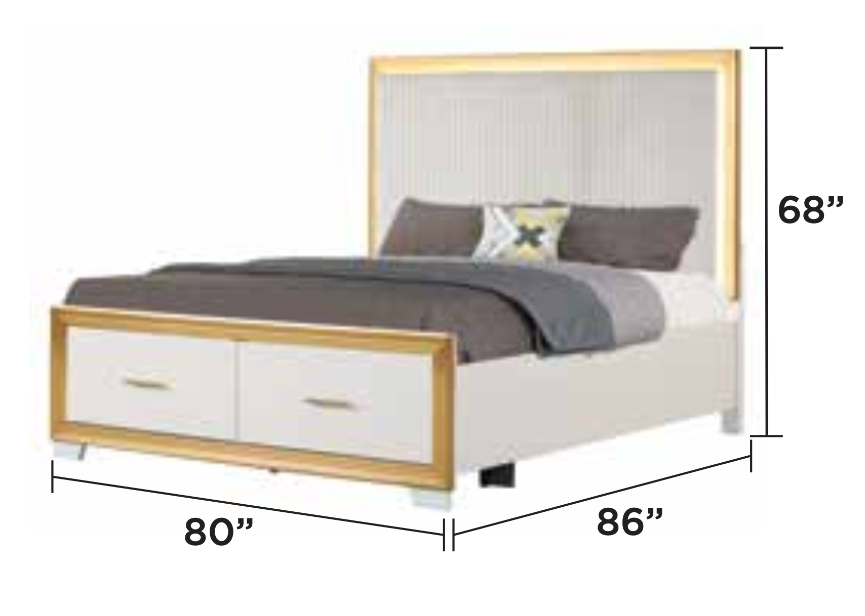 Royal Bedroom Set King— White With Gold Accents