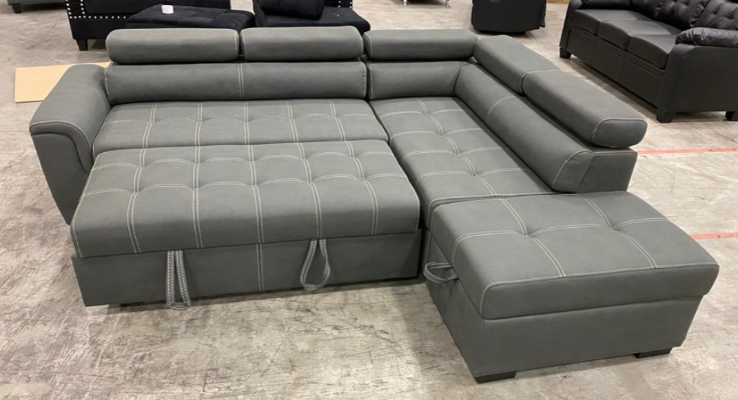 Carolina sofa with bed, adjustable back and storage ottoman