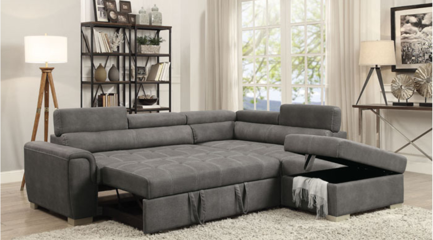 Carolina sofa with bed, adjustable back and storage ottoman