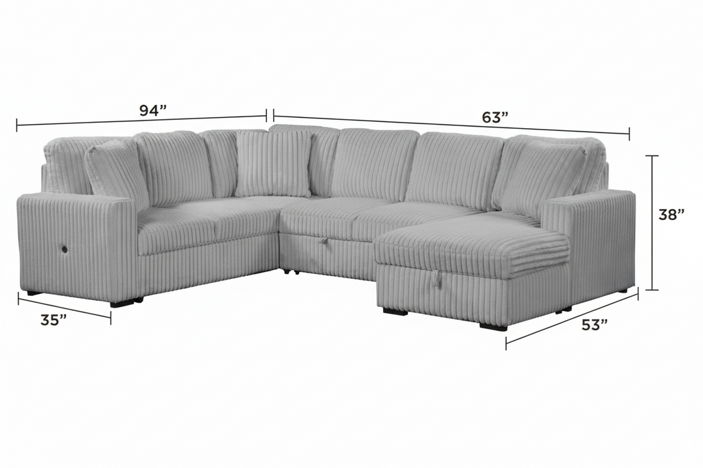 Orange corduroy sofa by MTL meubles et Matelas featuring plush cushions and a modern design.