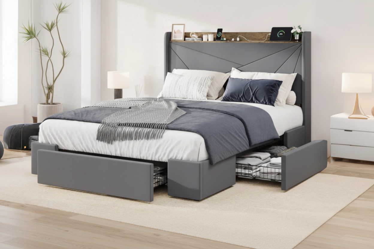 Wilo queen bed with drawers