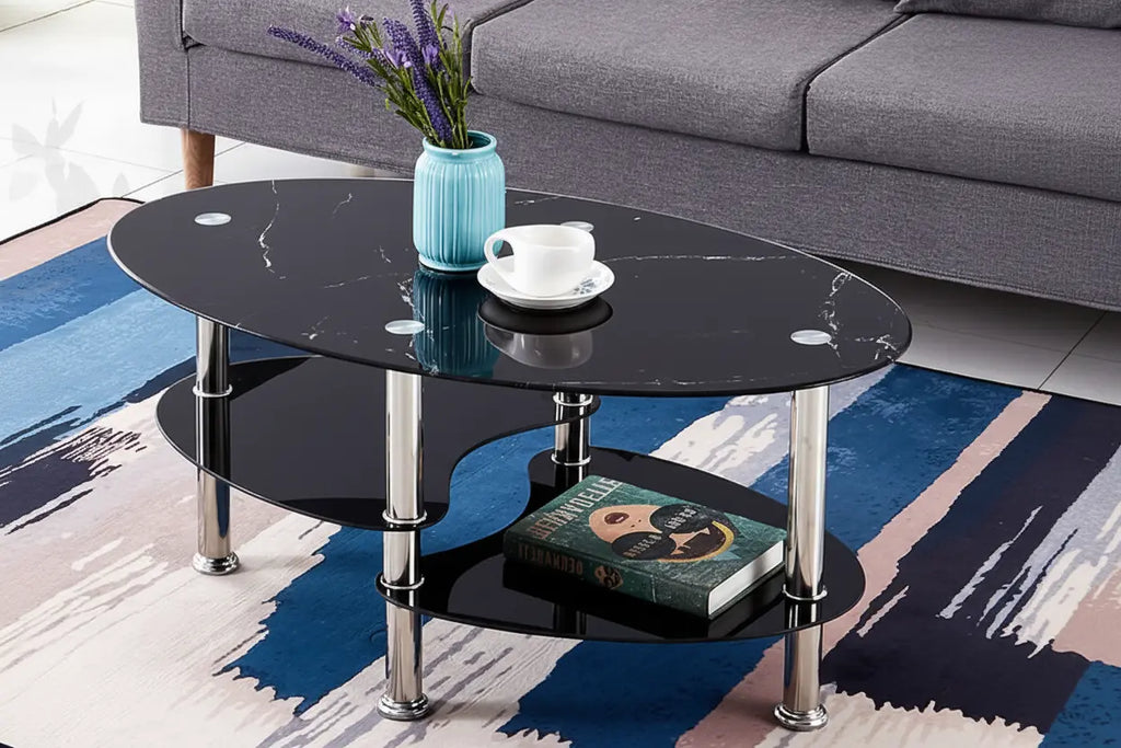 Black Marble Style Coffee Table with Chrome Supports Meuble Divino