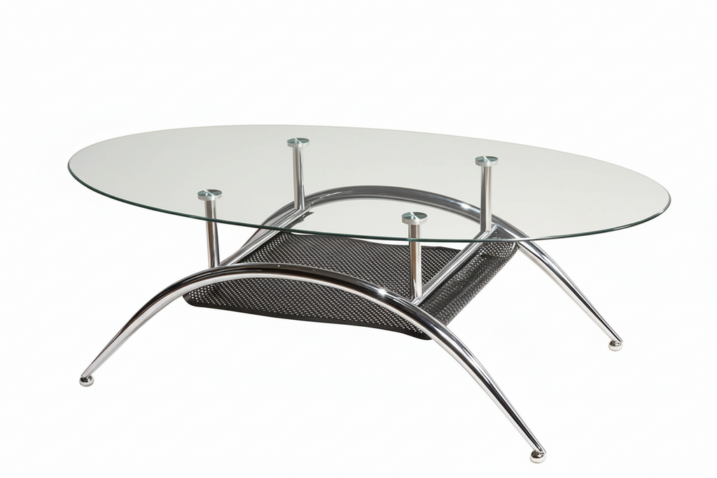 Oval shaped-chrome framed coffee table Meuble Divino